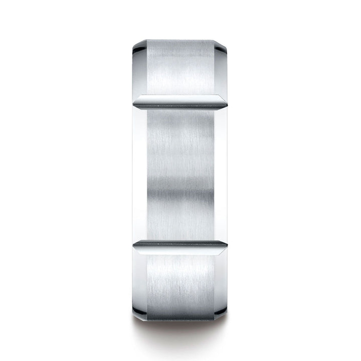 18k White Gold 8mm Comfort-fit Satin-finished Grooves Carved Design Band