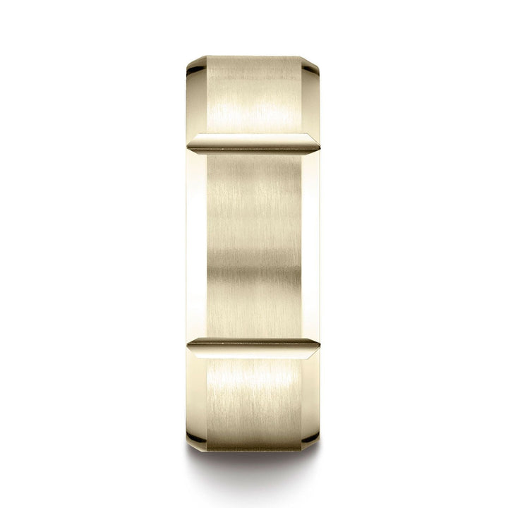 แหวนดีไซน์สลักร่องผิวด้านแบบสวมใส่สบาย ขนาด 8 มม. ทองคำ 14 กะรัต สีเหลือง