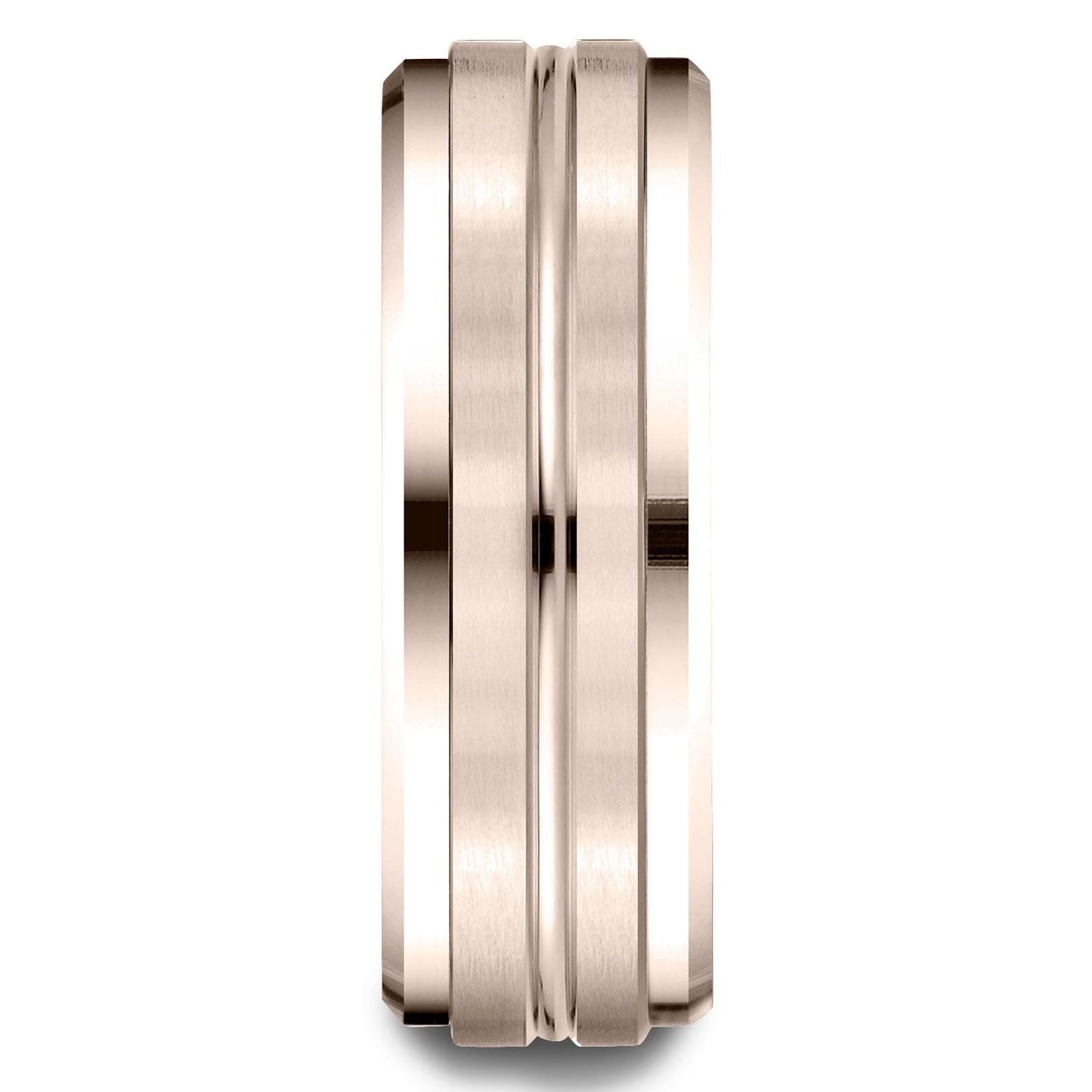 แหวนทองคำชมพู 14k ขนาด 8 มม. แบบสบาย สไตล์ตกแต่งขอบเรียบและกลางตัดแบบซาติน