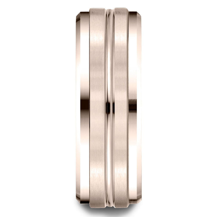 แหวนทองคำชมพู 14k ขนาด 8 มม. แบบสบาย สไตล์ตกแต่งขอบเรียบและกลางตัดแบบซาติน