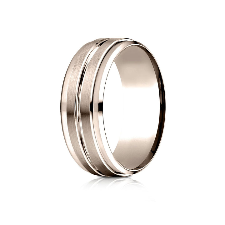 8mm Satin Finish High Polished Center Cut Carved Wedding Band, in 14K Rose Gold | RockHer