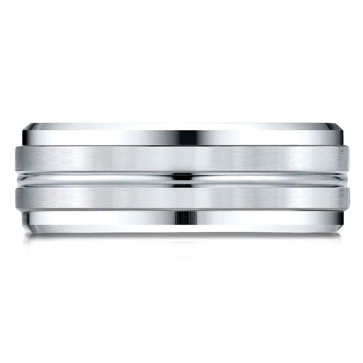 8mm Satin Finish High Polished Center Cut Carved Wedding Band, in Platinum | RockHer