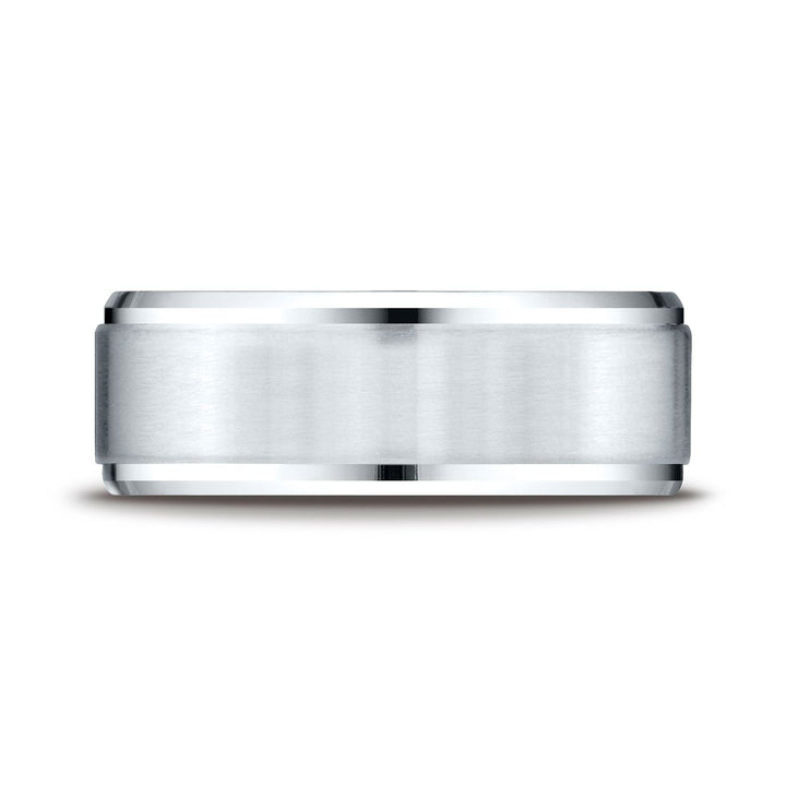 8mm Satin Finish High Polished Beveled Edge Carved Wedding Band, in Platinum | RockHer
