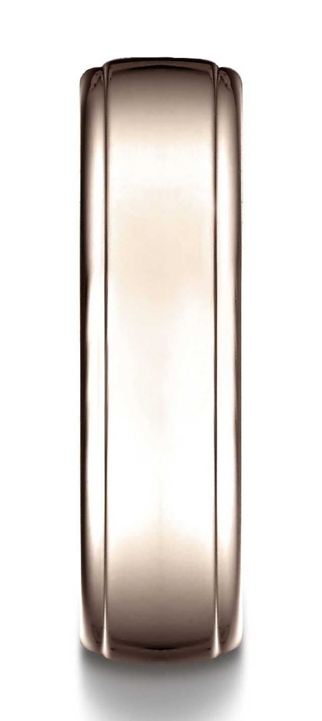 แหวนทองกุหลาบ 14 กะรัต ขนาด 6.5 มม. ดีไซน์ขอบตกแต่งเงาแบบสบาย