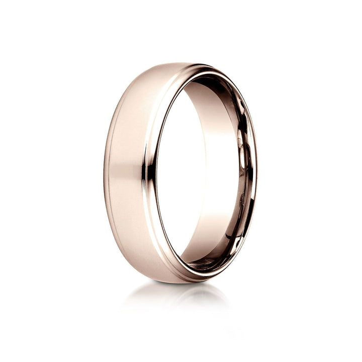 6.5mm Drop Edge High Polish Carved Wedding Band, in 14K Rose Gold | RockHer