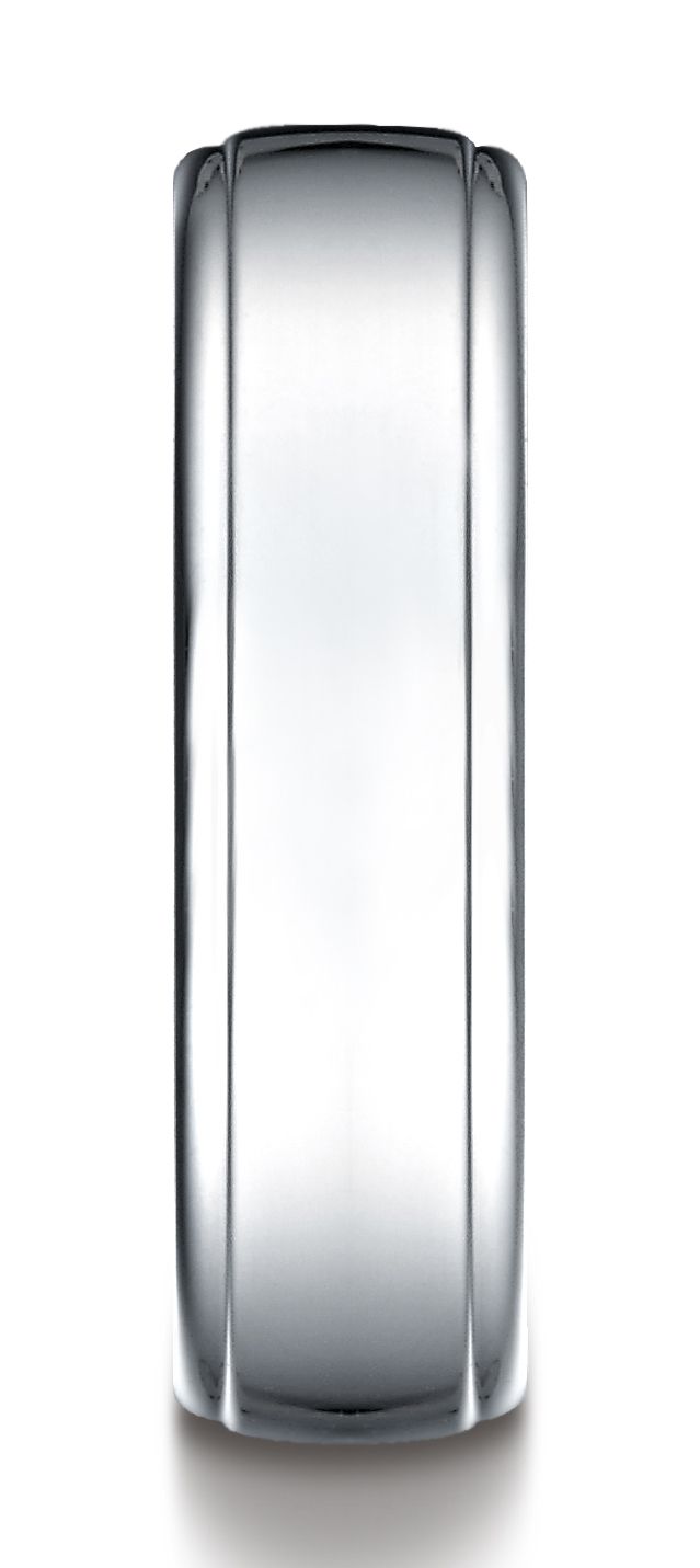 แหวนทองคำขาว 14 กะรัต ขนาด 6.5 มม. ดีไซน์ขอบตกแต่งเงาแบบสบาย