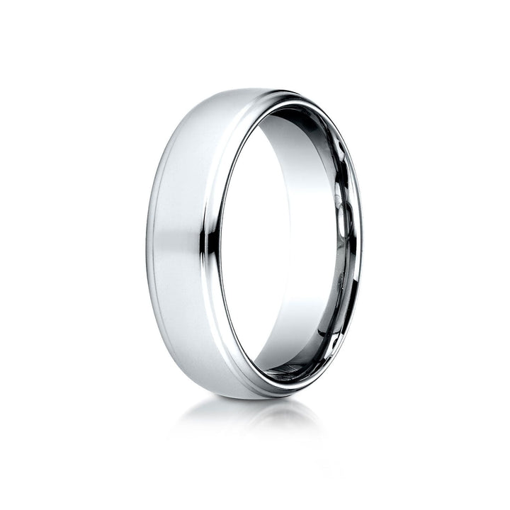 6.5mm Drop Edge High Polish Carved Wedding Band, in 18K White Gold | RockHer