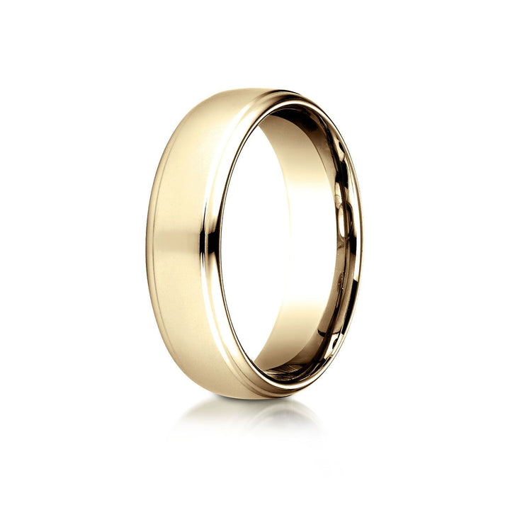 6.5mm Drop Edge High Polish Carved Wedding Band, in 18K Yellow Gold | RockHer