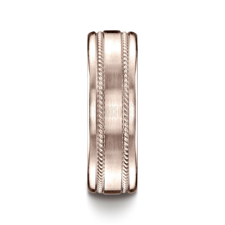 แหวนดีไซน์แกะสลักเชือก ขนาด 7.5 มม. ทำจากทองคำชมพู 14k แบบสบายๆ เคลือบซาติน