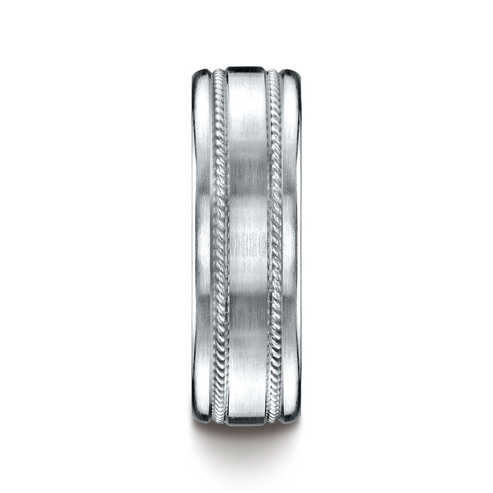 แหวนทองคำขาว 14k ขนาด 7.5 มม. แบบสวมใส่สบาย ผิวด้าน ลายเชือกแกะสลัก