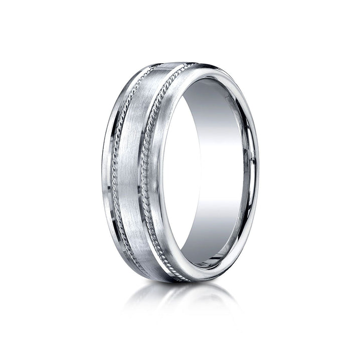 7.5mm Satin Finish Rope Carved Wedding Band, in 14K White Gold | RockHer