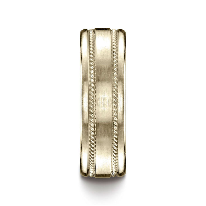 แหวนดีไซน์เชือกแกะสลักผิวด้านแบบสวมใส่สบาย ขนาด 7.5 มม. ทองคำแท้ 18 กะรัต สีเหลือง