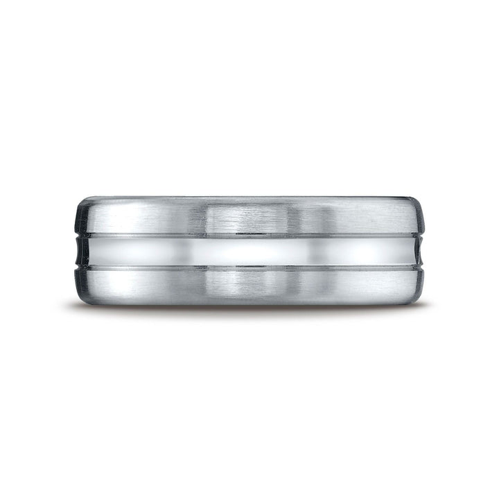 7.5mm Satin Finish High Polished Center Cut Carved Wedding Band, in Platinum | RockHer