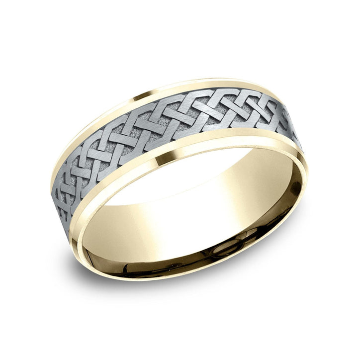 แหวนดีไซน์ปมเซลติกแบบสองโทน 14k ขนาด 8 มม. แบบสวมใส่สบาย ขอบหยัก