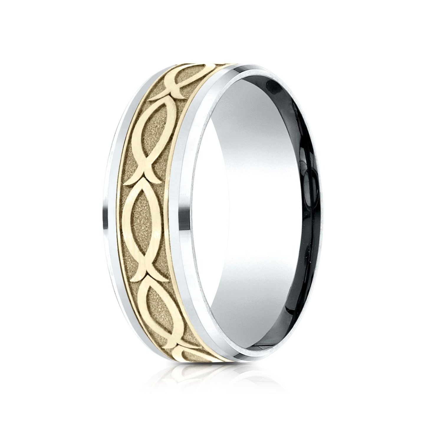 แหวนดีไซน์ Ichthys แบบสองโทน 14k ขนาด 8 มม. แบบหยดขอบเฉียง