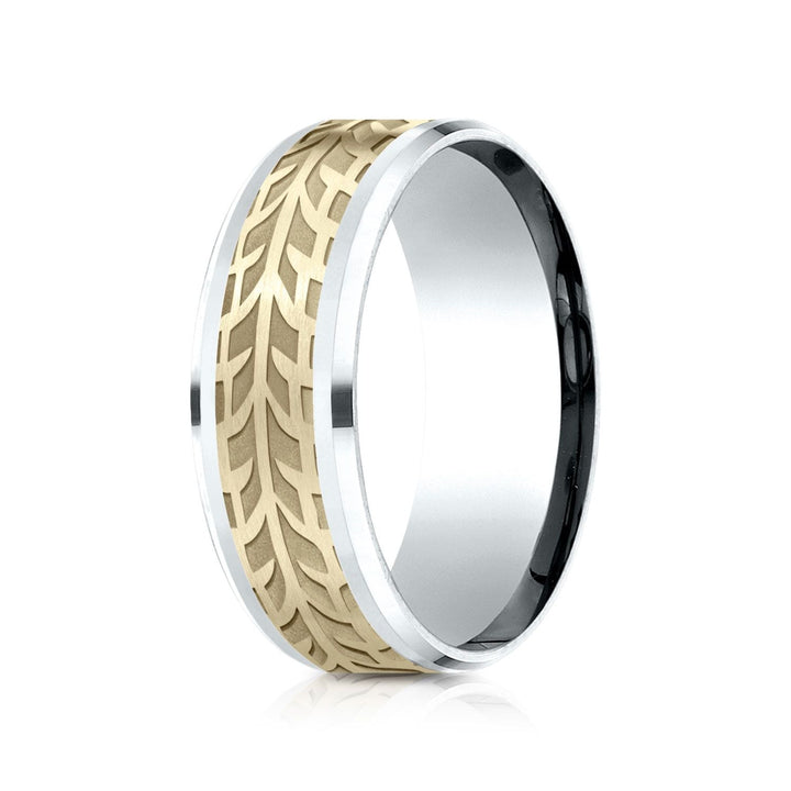 แหวนดีไซน์ลายร่องแบบลดขอบ 8 มม. สวมใส่สบาย สองโทนสี 14k