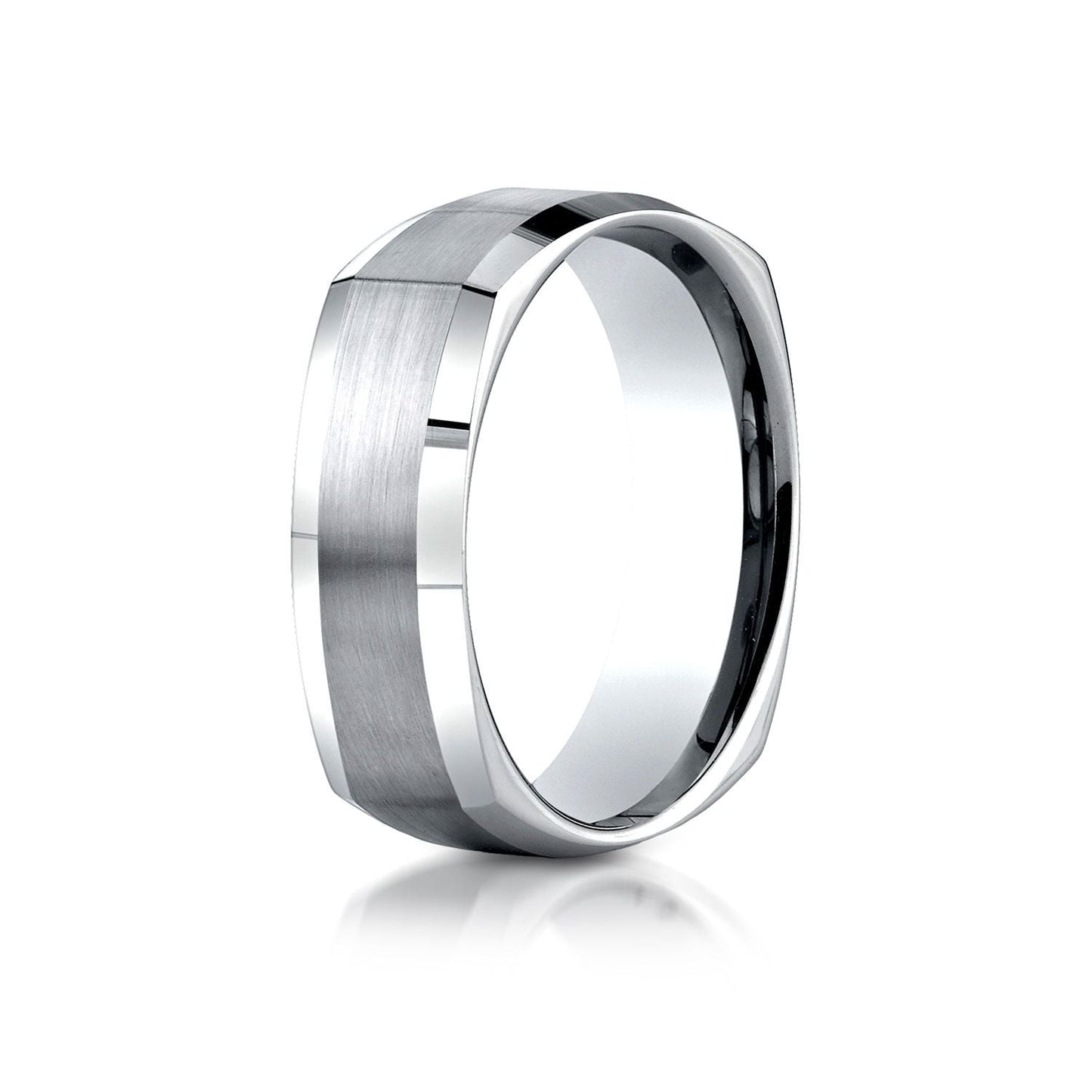 แหวนทองคำขาว 14k ขนาด 7 มม. แบบสวมใส่สบาย ผิวด้าน ดีไซน์สลักสี่ด้าน