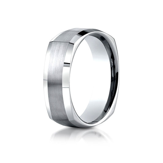 แหวนทองคำขาว 14k ขนาด 7 มม. แบบสวมใส่สบาย ผิวด้าน ดีไซน์สลักสี่ด้าน