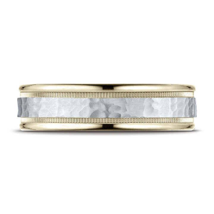 6mm Hammered Finish Milgrain Carved Wedding Band, in 14K White Gold | RockHer