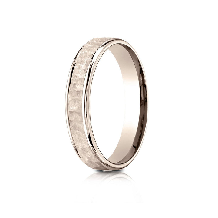 4mm Hammered Finish Carved Wedding Band, in 14K Rose Gold | RockHer