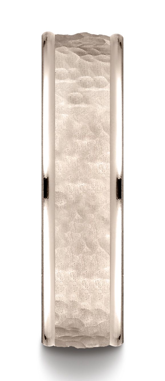 แหวนทองคำชมพู 14k ขนาด 6 มม. ขอบขัดเงาแบบสบาย ดีไซน์กลางแบบตีให้เป็นลาย