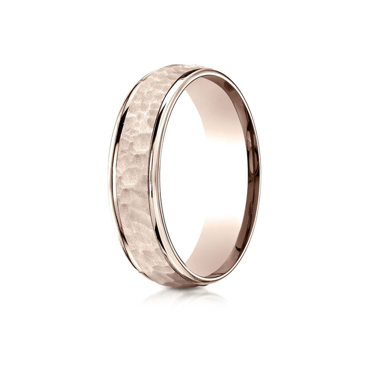 6mm Hammered Finish Carved Wedding Band, in 14K Rose Gold | RockHer