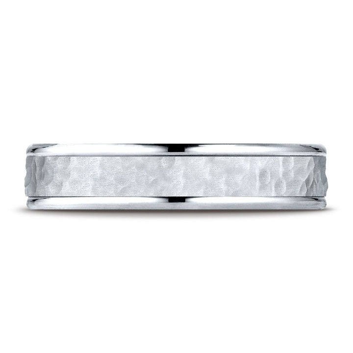 4mm Hammered Finish Carved Wedding Band, in Platinum | RockHer