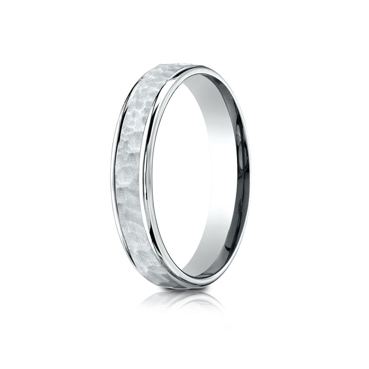 4mm Hammered Finish Carved Wedding Band, in 18K White Gold | RockHer