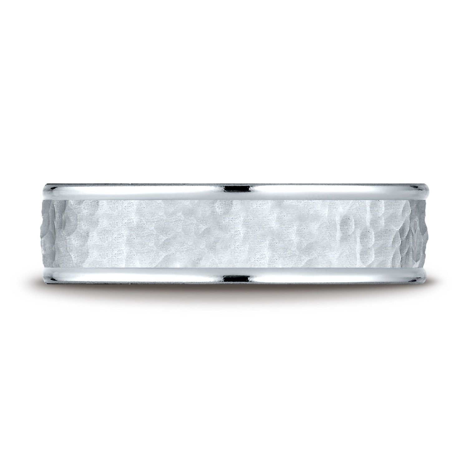 Platinum Comfort Fit 6mm High Polish Edge Hammered Center Design Band