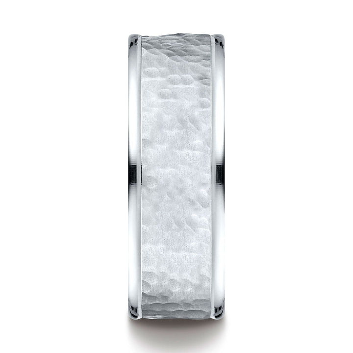 แหวนดีไซน์กลางแบบค้อน ขอบขัดเงาสูง 8 มม. ใส่สบาย ทองคำขาว 14k