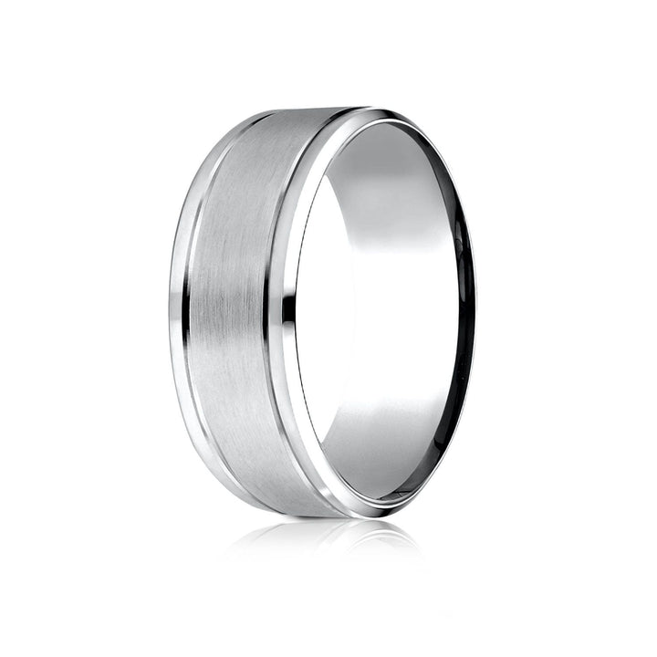 8mm Satin Finish Carved Wedding Band, in 14K White Gold | RockHer