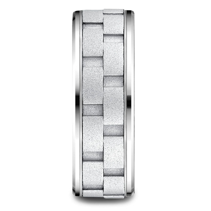 แหวนแบบลิงค์โซ่ดีไซน์ขัดซาตินฟินิชแบบทรงหยดน้ำขนาด 8 มม. ทำจากทองคำขาว 14 กะรัตแบบสบาย