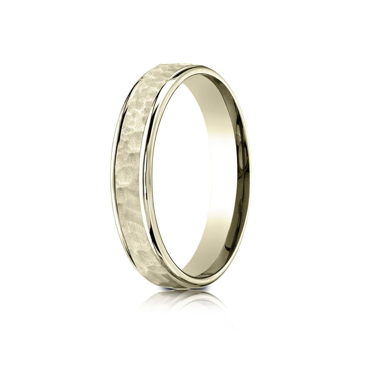 4mm Hammered Finish Carved Wedding Band, in 14K Yellow Gold | RockHer