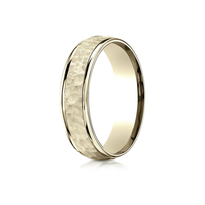 6mm Hammered Finish Carved Wedding Band, in 18K Yellow Gold | RockHer