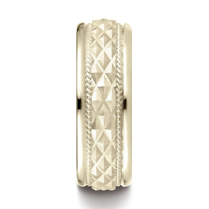 แหวนทองคำ 14k สีเหลือง ขนาด 8 มม. แบบสวมใส่สบาย ขอบกลม ลายตารางไขว้