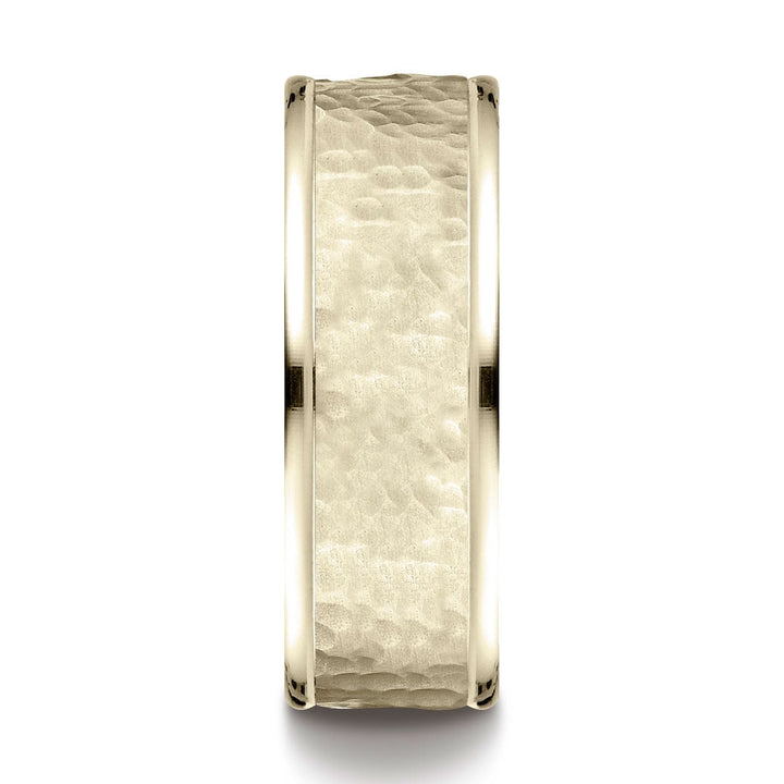 แหวนดีไซน์กลางแบบค้อน ขอบขัดเงาสูง 8 มม. ใส่สบาย ทองคำเหลือง 18k