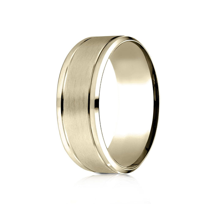8mm Satin Finish Carved Wedding Band, in 14K Yellow Gold | RockHer