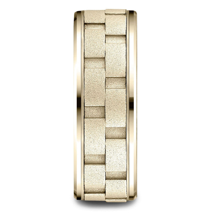 แหวนแบบลิงค์โซ่ดีไซน์ขัดทรายผิวซาติน ขนาด 8 มม. ทำจากทองคำ 14 กะรัต สีทองเหลือง