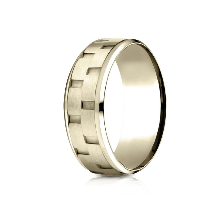 8mm Satin Finish Carved Wedding Band, in 14K Yellow Gold | RockHer