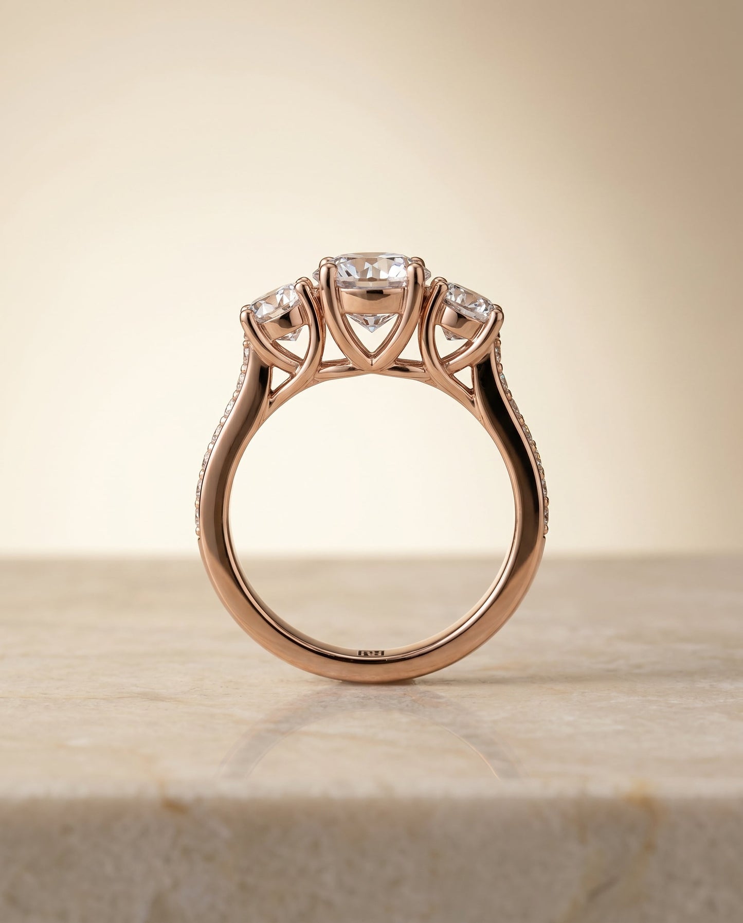 Avery Select Channel Pave Three Stone Solitaire in 14K Rose Gold – view 6