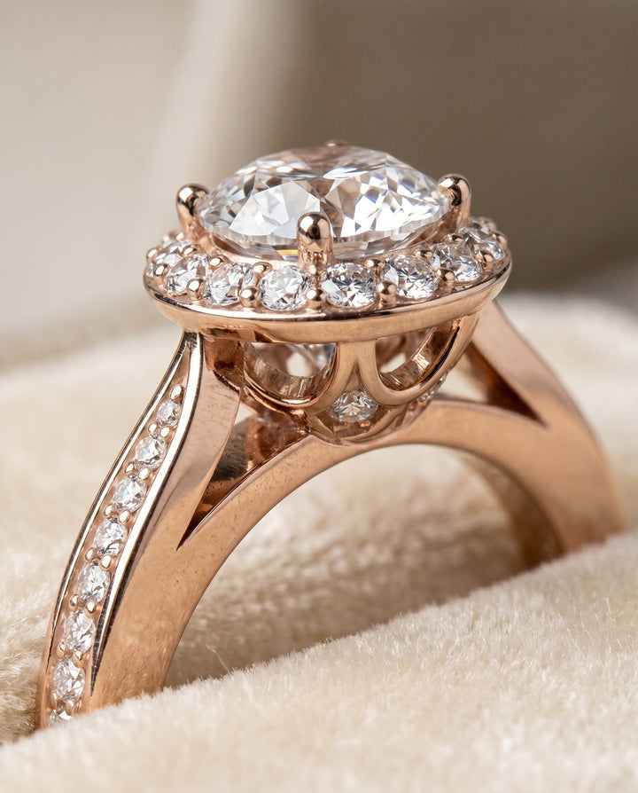 Aria Select Channel Row Pave Halo in 14K Rose Gold – view 4