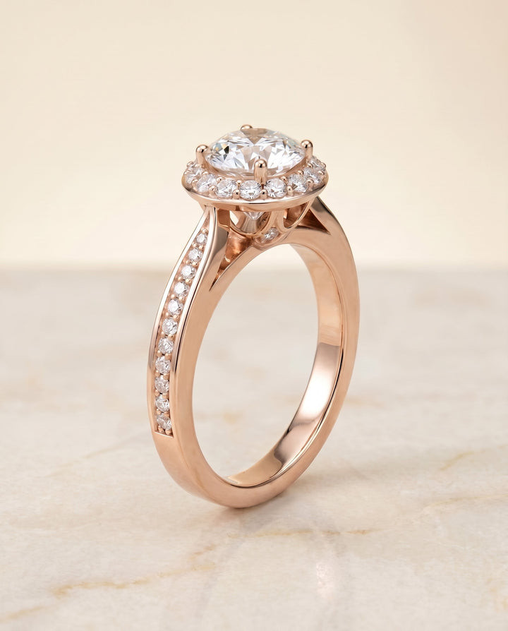 Aria Select Channel Row Pave Halo in 14K Rose Gold – view 2