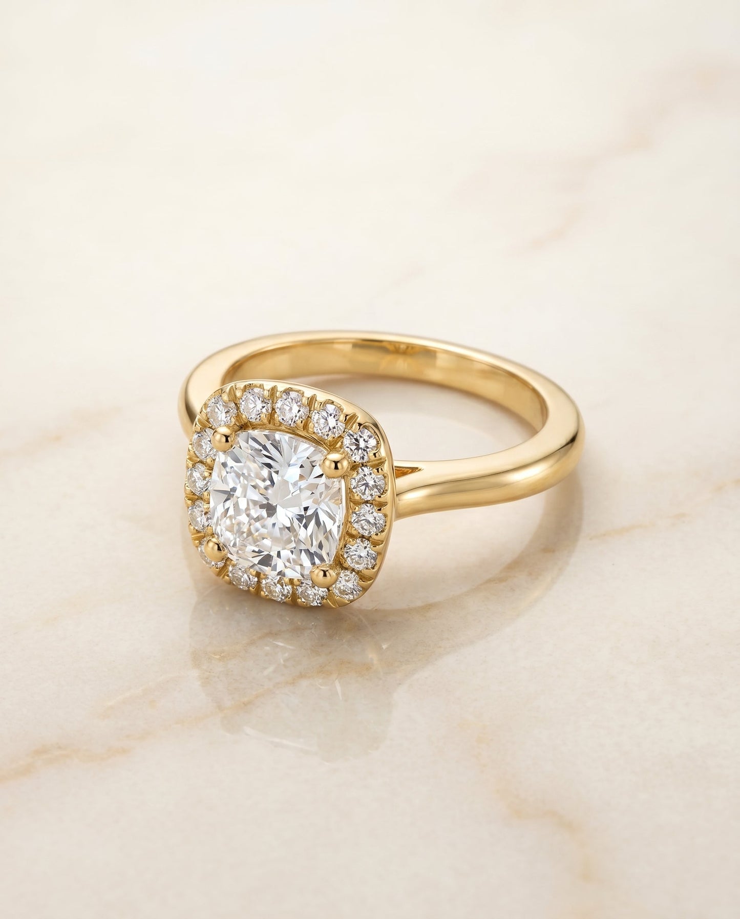 The Kate Pavé Halo Engagement Ring Setting for Cushion Diamonds in 18K Yellow Gold | RockHer