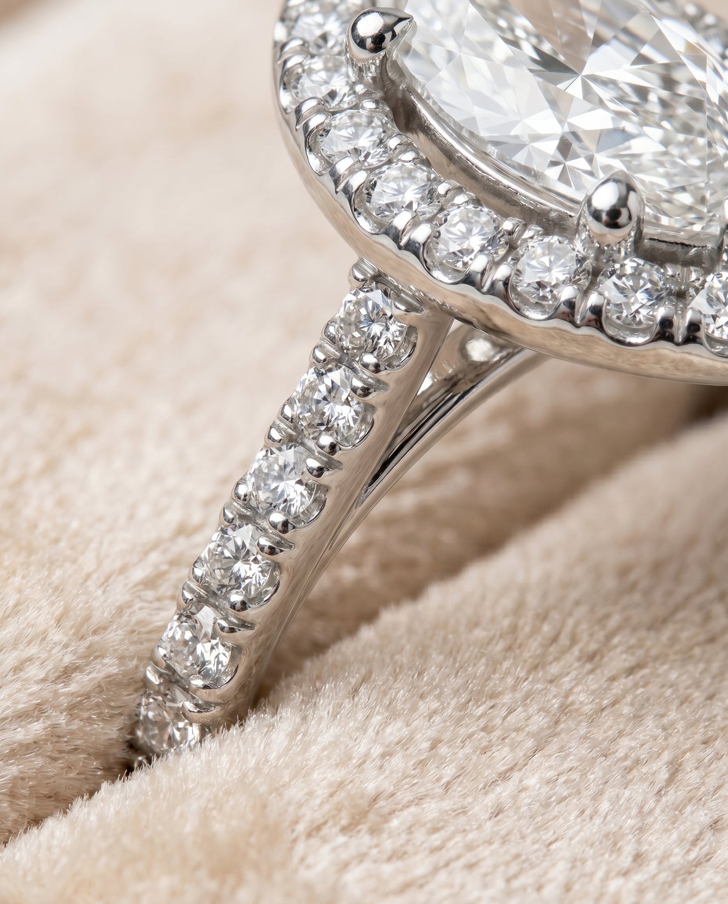 Classic French Pavé Halo Linear Marquise, in Platinum, pave setting – detail view | RockHer