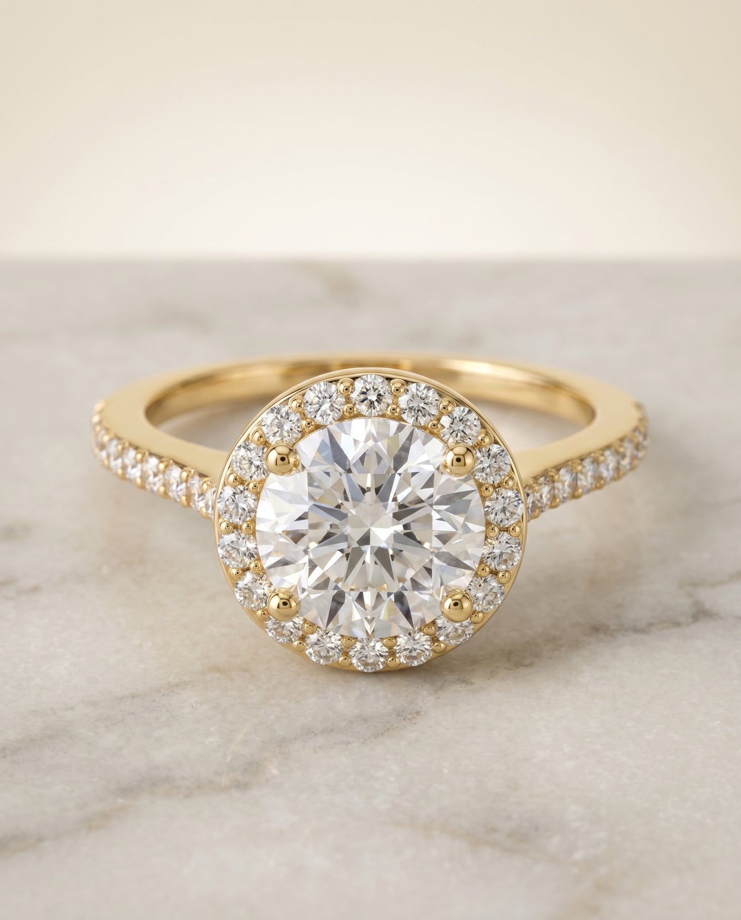 The Taylor Pavé Halo Engagement Ring Setting for Round Diamonds in 18K Yellow Gold | RockHer