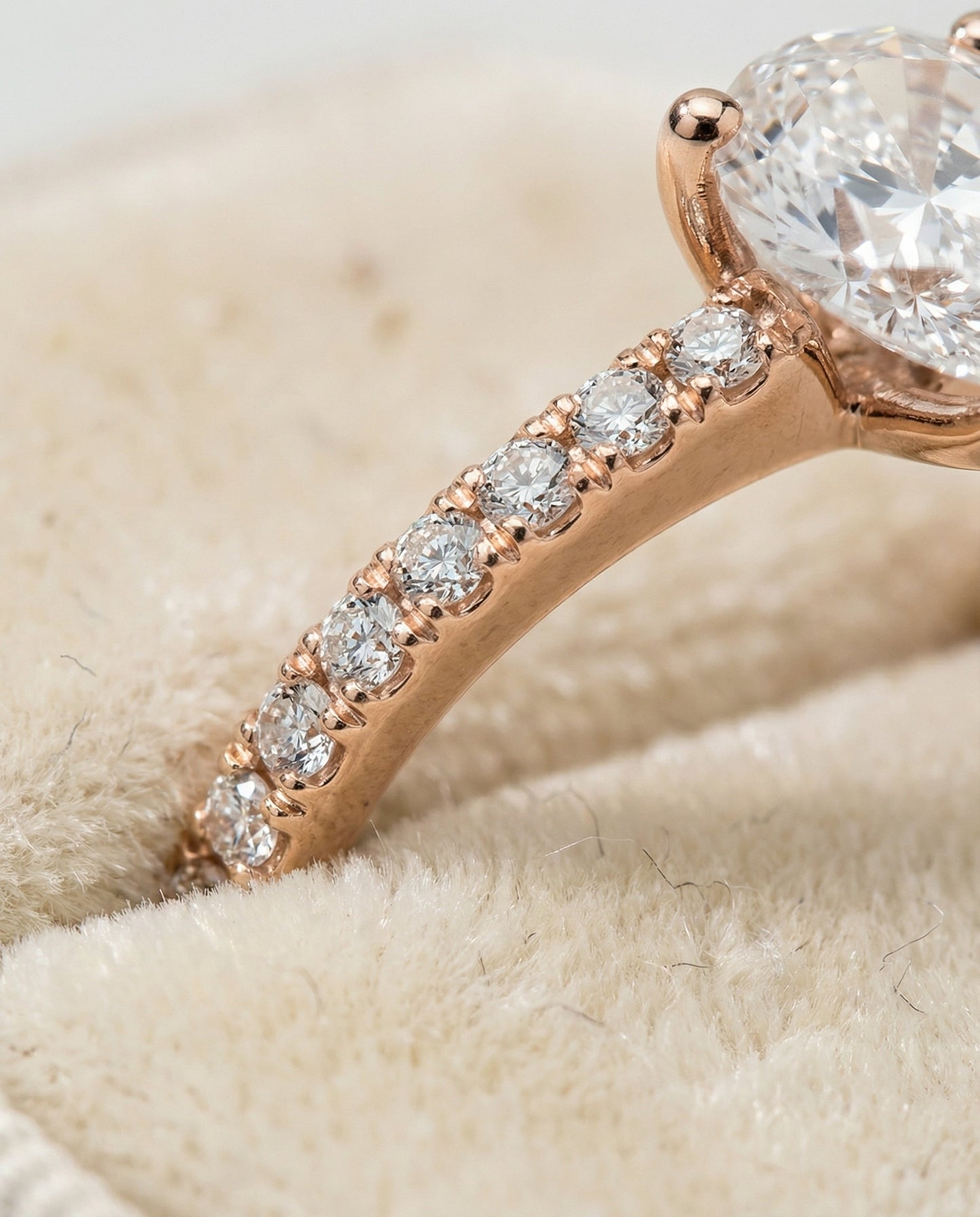 Classic Linear French Pavé Pear Shape, in 14K Rose Gold – detail view | RockHer