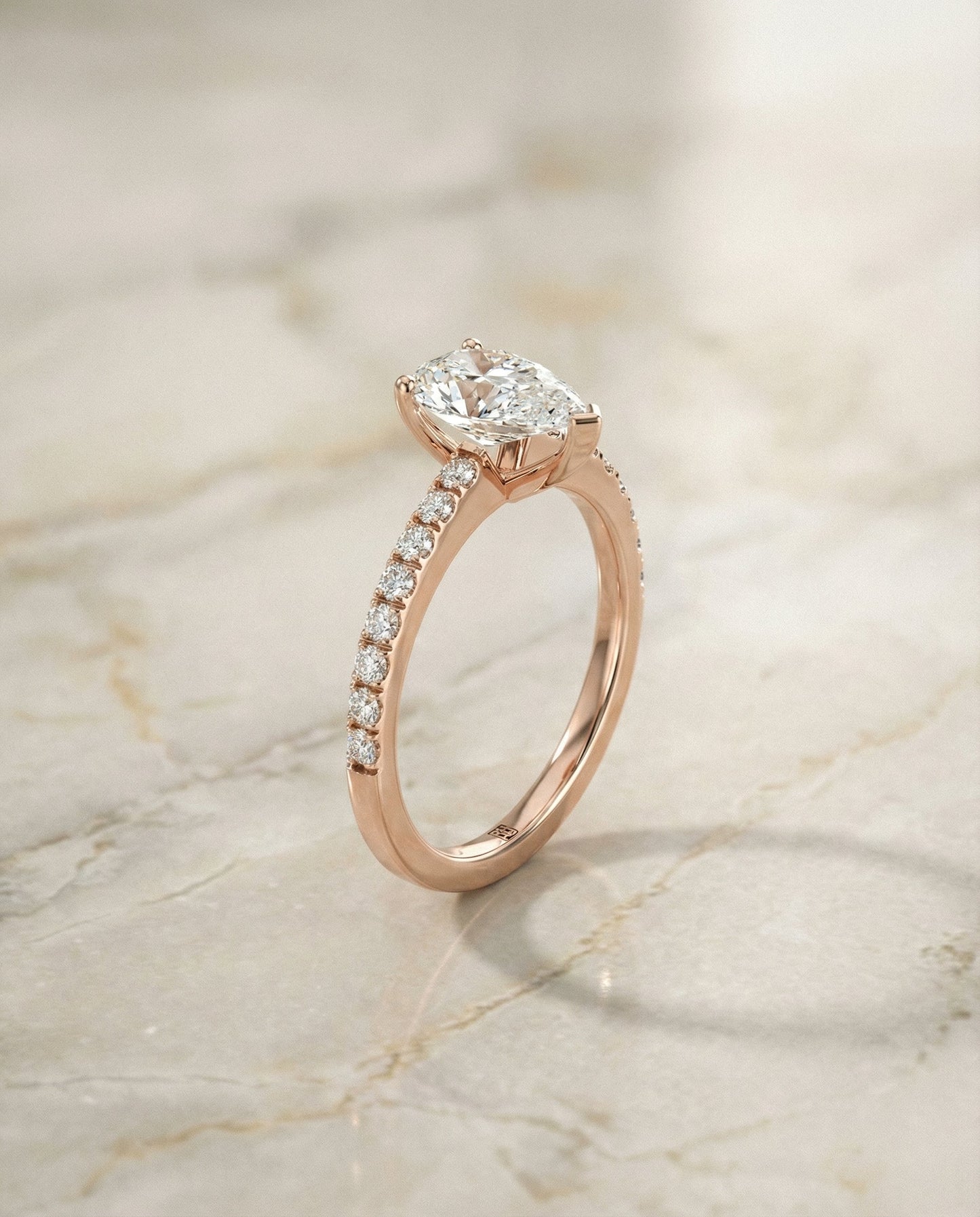 Classic Linear French Pavé Pear Shape, in 14K Rose Gold – front view | RockHer
