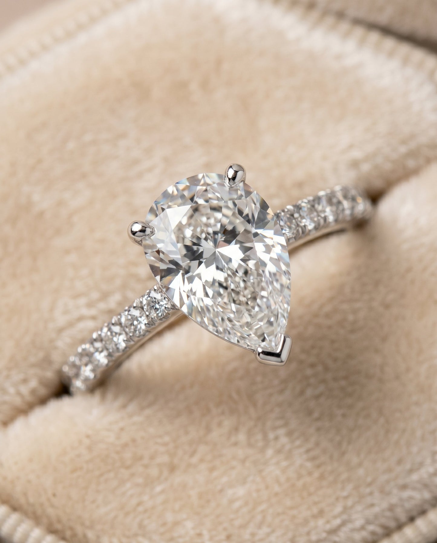 Norah Select Classic Linear French Pave Pear Shape Solitaire in 18K White Gold – view 4