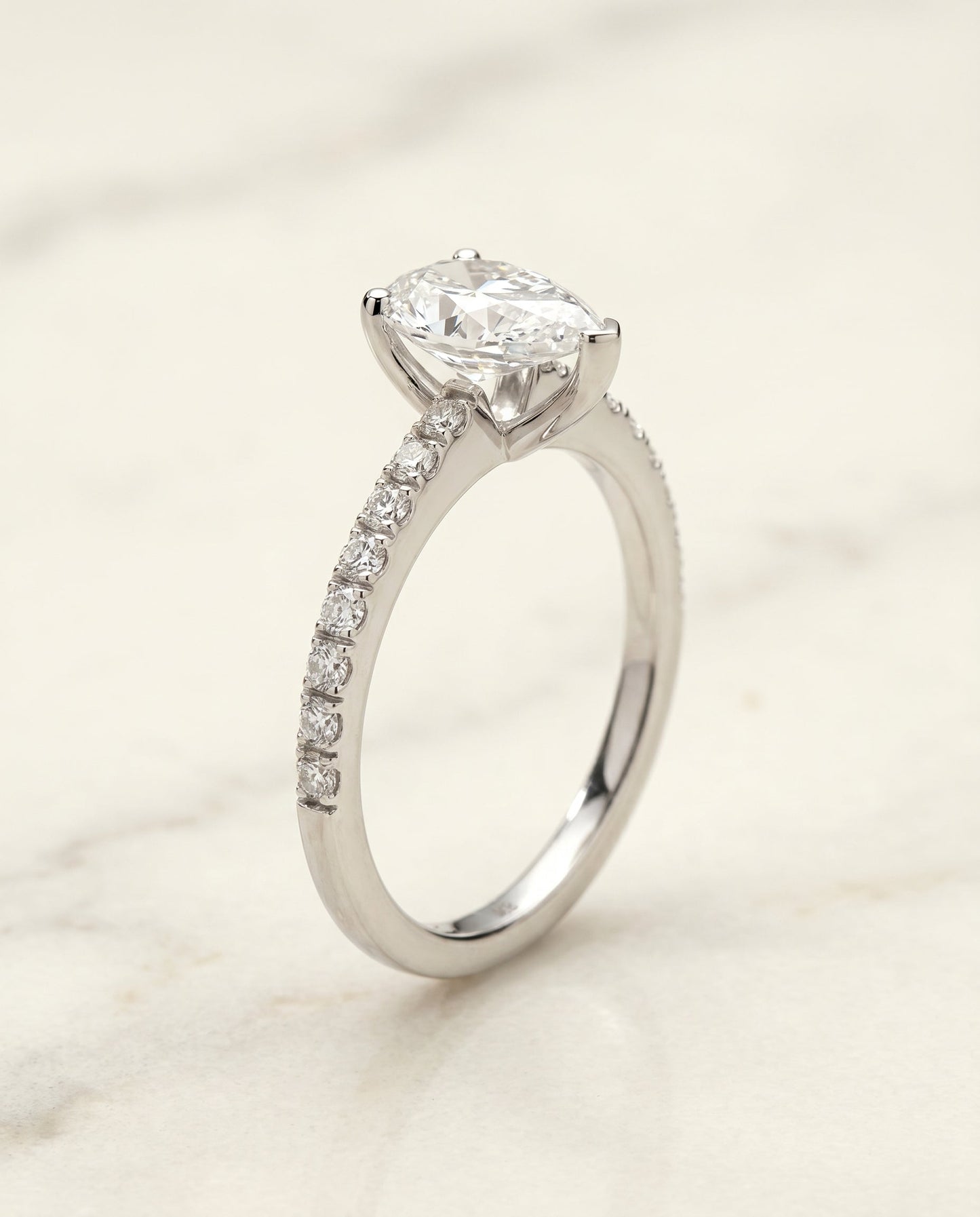 Norah Select Classic Linear French Pave Pear Shape Solitaire in 18K White Gold – view 2