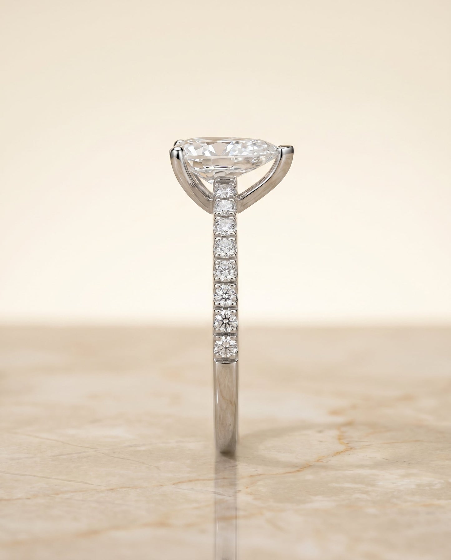 Norah Select Classic Linear French Pave Pear Shape Solitaire in 18K White Gold – view 6